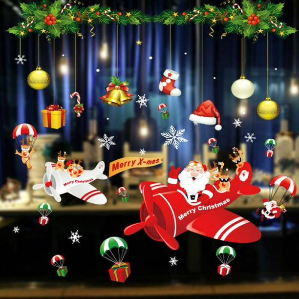 Cartoon Christmas Sticker Window Showcase Removable Santa Claus Snowman Gift